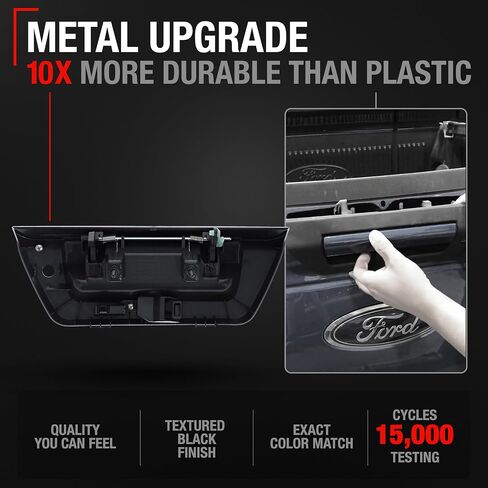 Tailgate Handle Assembly - Upgrated Metal, Compatible with 2015-2017 Ford F-150 - Exterior Lift Gate Latch Handle in Textured Black, Metal - w/ Camera Hole, LED Hole - OEM FL3Z-9943400-BA, 15709 in Saudi Arabia