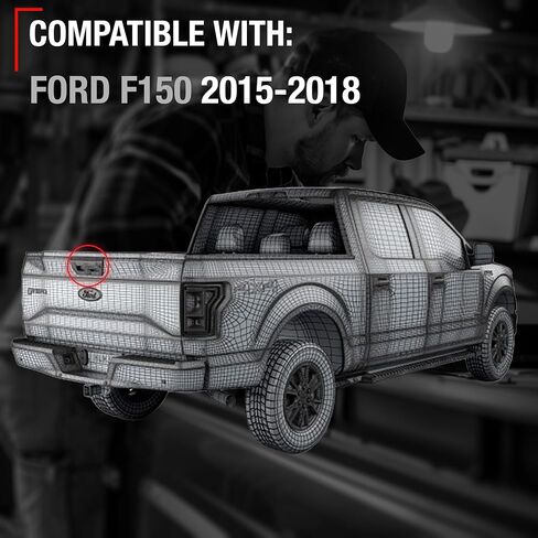 Tailgate Handle Assembly - Upgrated Metal, Compatible with 2015-2017 Ford F-150 - Exterior Lift Gate Latch Handle in Textured Black, Metal - w/ Camera Hole, LED Hole - OEM FL3Z-9943400-BA, 15709 in Saudi Arabia