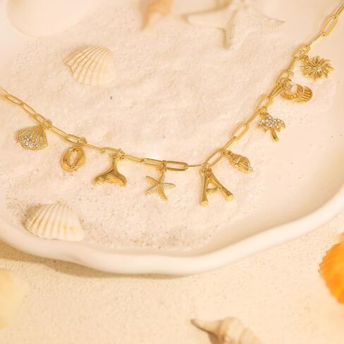 Initial Charm Necklace For Women Shell Letter Necklaces Gold Charms Pendant Boho Summer Seashell Beach 14k Starfish Surfer Jewelry Gifts in Saudi Arabia