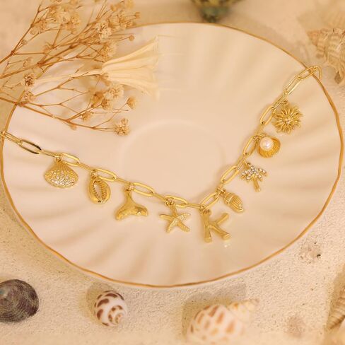 Initial Charm Necklace For Women Shell Letter Necklaces Gold Charms Pendant Boho Summer Seashell Beach 14k Starfish Surfer Jewelry Gifts in Saudi Arabia