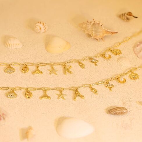 Initial Charm Necklace For Women Shell Letter Necklaces Gold Charms Pendant Boho Summer Seashell Beach 14k Starfish Surfer Jewelry Gifts in Saudi Arabia