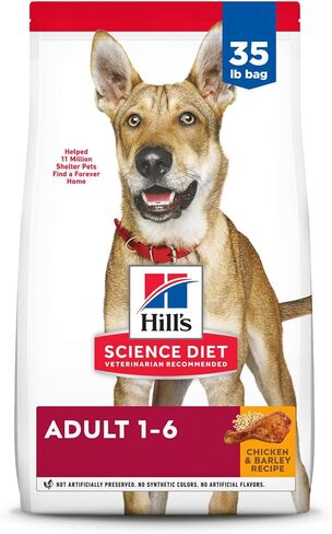 Hill's Science Diet للبالغين 1-6، تغذية ممتازة للبالغين 1-6، طعام جاف للكلاب، دجاج وشعير، كيس بوزن 45 رطلاً in Kuwait