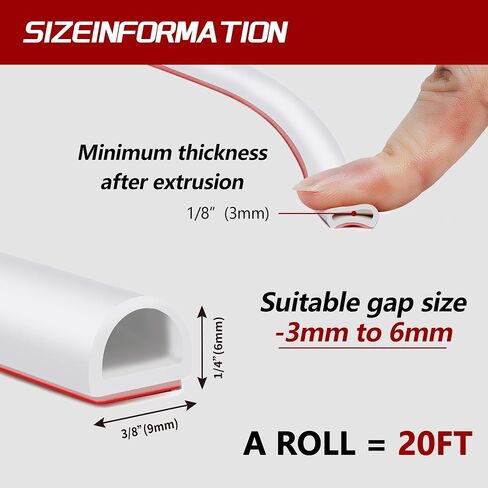 Silicone Weatherstrip Door Seal - Versatile Self-Adhesive Insulation for Large Gaps in Doors and Windows - 20FT Length, Easy to Cut and Install (3/8IN × 1/4IN) (White) in Saudi Arabia