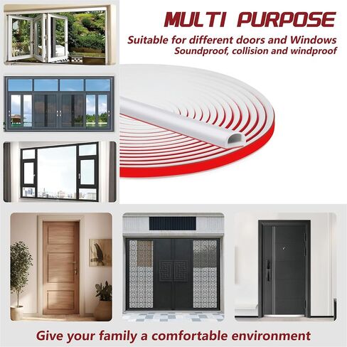 Silicone Weatherstrip Door Seal - Versatile Self-Adhesive Insulation for Large Gaps in Doors and Windows - 20FT Length, Easy to Cut and Install (3/8IN × 1/4IN) (White) in Saudi Arabia