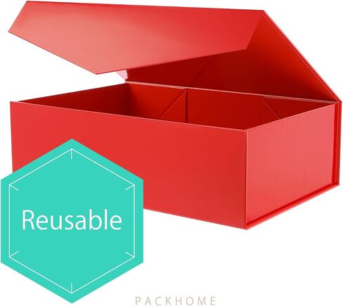 PACKHOME Gift Box 13.5x9x4.1 Inches, Large Gift Box with Lid, Groomsman Box, Sturdy Gift Box, Collapsible Gift Box with Magnetic Closure (Glossy Navy) in Saudi Arabia
