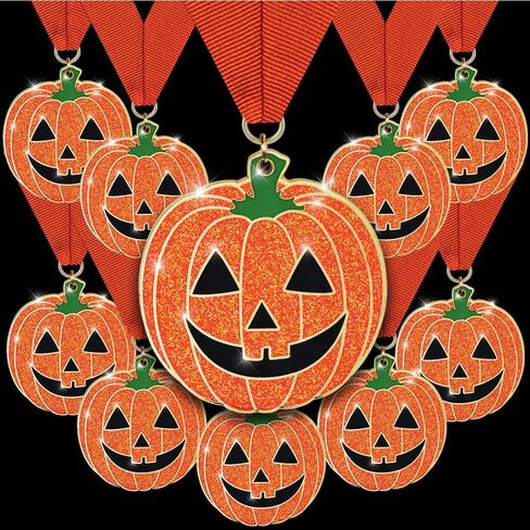 2.25" Glitter Pumpkin Medal with Orange Ribbon Halloween Award 10 Pack in Saudi Arabia