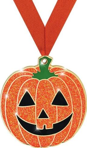 2.25" Glitter Pumpkin Medal with Orange Ribbon Halloween Award 10 Pack in Saudi Arabia