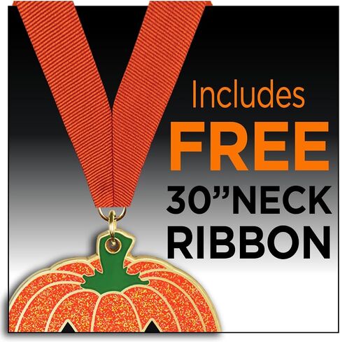 2.25" Glitter Pumpkin Medal with Orange Ribbon Halloween Award 10 Pack in Saudi Arabia