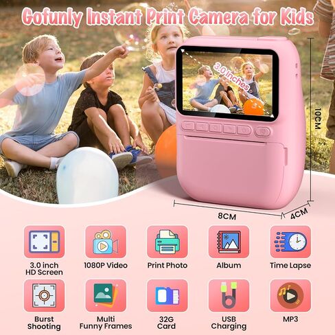 Kids Camera Instant Print, 3.0" HD 1080P Digital Video Cameras with 3 Rolls of Printer Paper for Toddler, Birthday Gifts Toy for 3 4 5 6 7 8 9 10 Year Old Girls Boys with 32GB SD Card-Green in Kuwait