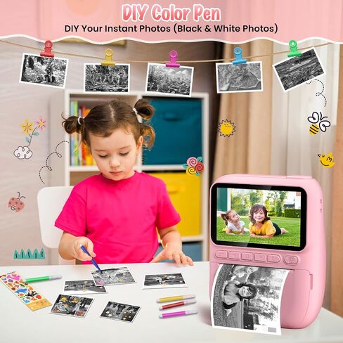 Kids Camera Instant Print, 3.0" HD 1080P Digital Video Cameras with 3 Rolls of Printer Paper for Toddler, Birthday Gifts Toy for 3 4 5 6 7 8 9 10 Year Old Girls Boys with 32GB SD Card-Green in Kuwait