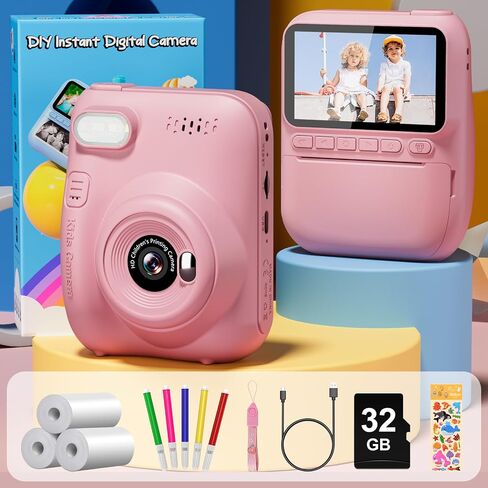 Kids Camera Instant Print, 3.0" HD 1080P Digital Video Cameras with 3 Rolls of Printer Paper for Toddler, Birthday Gifts Toy for 3 4 5 6 7 8 9 10 Year Old Girls Boys with 32GB SD Card-Green in Kuwait