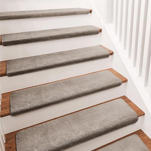 PURE ERA Carpet Stair Treads Ultra Plush 9.5" X 30"Soft Bullnose Indoor Stair Protectors Pet-Friendly Non-Slip Skid Resistant Tape Free Washable Reusable(2 Pieces,Dark Gray) in Kuwait