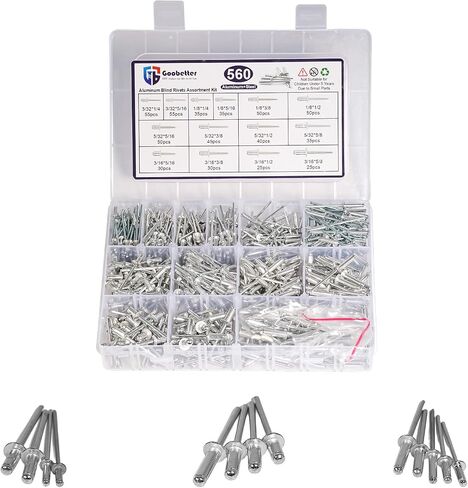 560 PCS Pop Rivets Aluminum Blind Rivets, 14 Sizes Rivet Assortment(3/32" 3/16" 1/8" 5/32") Rivets for Metal Instruments, Silver in Kuwait