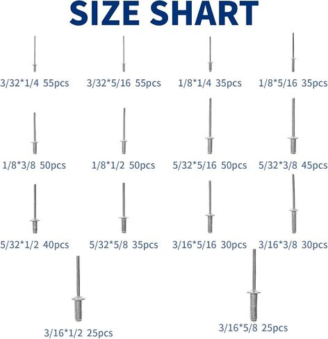 560 PCS Pop Rivets Aluminum Blind Rivets, 14 Sizes Rivet Assortment(3/32" 3/16" 1/8" 5/32") Rivets for Metal Instruments, Silver in Kuwait
