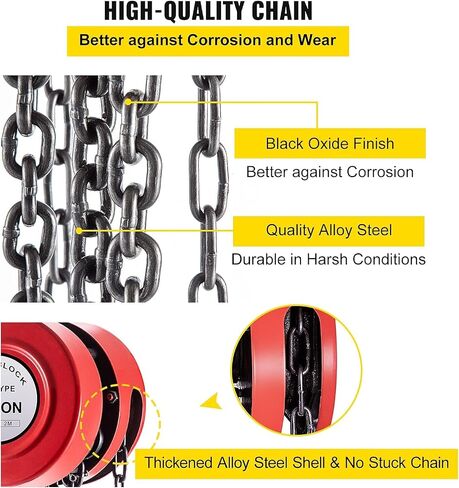 VEVOR Hand Chain Hoist, 2200 lbs /1 Ton Capacity Chain Block, 7ft/2m Lift Manual Hand Chain Block, Manual Hoist with Industrial-Grade Steel Construction for Lifting Good in Transport & Workshop, Red in Saudi Arabia