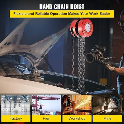 VEVOR Hand Chain Hoist, 2200 lbs /1 Ton Capacity Chain Block, 7ft/2m Lift Manual Hand Chain Block, Manual Hoist with Industrial-Grade Steel Construction for Lifting Good in Transport & Workshop, Red in Saudi Arabia