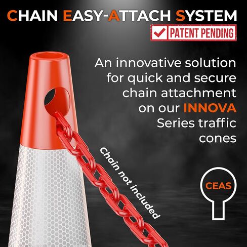 (8 Pack) GECCO ™ 28 Inch 5.3 Lb Traffic Cones with Chain Hole | Tall Orange Caution Road Safety Cone Set for School Parking, Driving Training, Construction | PVC Plastic & Black Base - Innova Series in Saudi Arabia