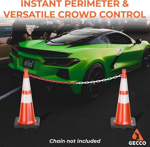 (8 Pack) GECCO ™ 28 Inch 5.3 Lb Traffic Cones with Chain Hole | Tall Orange Caution Road Safety Cone Set for School Parking, Driving Training, Construction | PVC Plastic & Black Base - Innova Series in Saudi Arabia