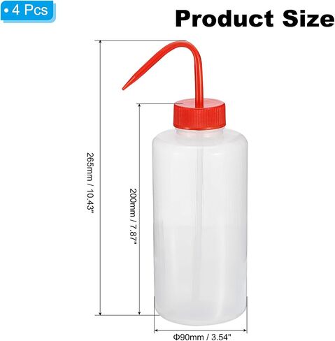 PATIKIL 1000ml Wash Bottle, 4pcs Polyethylene Squeeze Bottle Wide Mouth Bottle Tools Foam Bottle for Green Soap Cleaning Washing Irrigation, Clear Red in Saudi Arabia