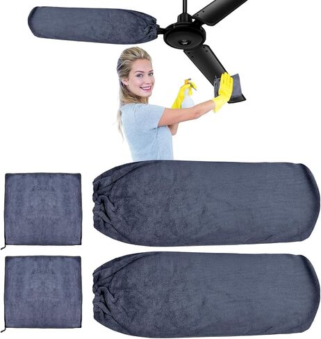 4 PCS Ceiling Fan Duster Kits,100% Microfibre Fan Blade Cleaner for high Ceiling Fan Blades.Machine Washable and Reusable,Includes 2 Ceiling Fan dusters and 2 Microfibre Towels in Saudi Arabia