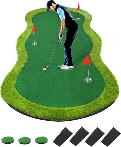 Roykaw Golf Putting Green, 5 x 10 Ft. Golf Putting Mat, Golf Practice Mat, Professional Golf Training Aid for Indoor & Outdoor, Golf Green Mat w/ 3 Holes, Flags, Slope Sponges in Saudi Arabia