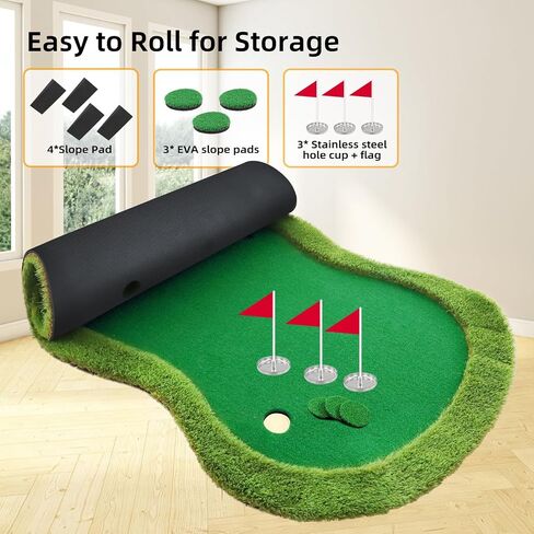 Roykaw Golf Putting Green, 5 x 10 Ft. Golf Putting Mat, Golf Practice Mat, Professional Golf Training Aid for Indoor & Outdoor, Golf Green Mat w/ 3 Holes, Flags, Slope Sponges in Saudi Arabia