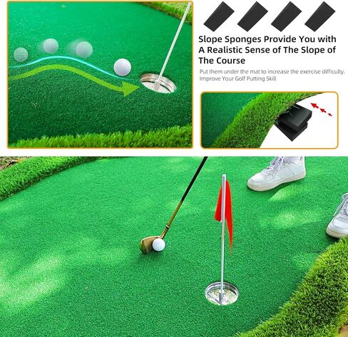 Roykaw Golf Putting Green, 5 x 10 Ft. Golf Putting Mat, Golf Practice Mat, Professional Golf Training Aid for Indoor & Outdoor, Golf Green Mat w/ 3 Holes, Flags, Slope Sponges in Saudi Arabia