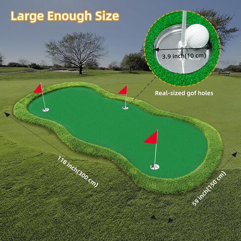 Roykaw Golf Putting Green, 5 x 10 Ft. Golf Putting Mat, Golf Practice Mat, Professional Golf Training Aid for Indoor & Outdoor, Golf Green Mat w/ 3 Holes, Flags, Slope Sponges in Saudi Arabia
