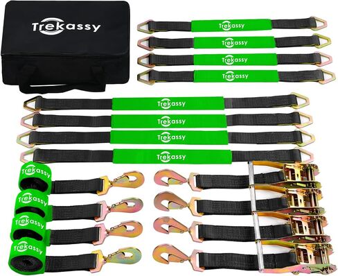 Trekassy 2" x 96" Car Tie Down Straps for Trailers Heavy Duty with Snap Hooks, Car Hauler Ratchet Tie Down Straps, Break Strength 10,000lbs, (8) Axle Straps Tie Down in Saudi Arabia