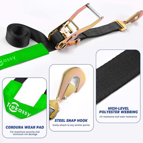 Trekassy 2" x 96" Car Tie Down Straps for Trailers Heavy Duty with Snap Hooks, Car Hauler Ratchet Tie Down Straps, Break Strength 10,000lbs, (8) Axle Straps Tie Down in Saudi Arabia