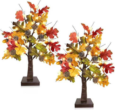 [ Timer ] 22 Inch Fall Decor Maple Tree with 24LED Battery Operated Lighted Pumpkin Tabletop Artificial Maple Leave Tree for Fall Autumn Thanksgiving Halloween Home Decorations Harvest Indoor Decor in Saudi Arabia