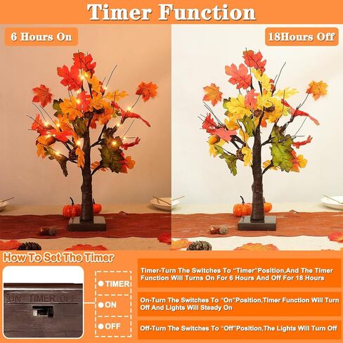 [ Timer ] 22 Inch Fall Decor Maple Tree with 24LED Battery Operated Lighted Pumpkin Tabletop Artificial Maple Leave Tree for Fall Autumn Thanksgiving Halloween Home Decorations Harvest Indoor Decor in Saudi Arabia