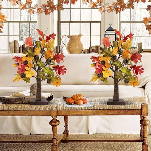 [ Timer ] 22 Inch Fall Decor Maple Tree with 24LED Battery Operated Lighted Pumpkin Tabletop Artificial Maple Leave Tree for Fall Autumn Thanksgiving Halloween Home Decorations Harvest Indoor Decor in Saudi Arabia