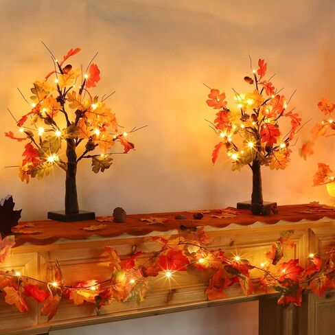 [ Timer ] 22 Inch Fall Decor Maple Tree with 24LED Battery Operated Lighted Pumpkin Tabletop Artificial Maple Leave Tree for Fall Autumn Thanksgiving Halloween Home Decorations Harvest Indoor Decor in Saudi Arabia