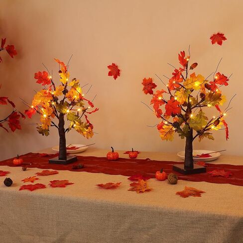 [ Timer ] 22 Inch Fall Decor Maple Tree with 24LED Battery Operated Lighted Pumpkin Tabletop Artificial Maple Leave Tree for Fall Autumn Thanksgiving Halloween Home Decorations Harvest Indoor Decor in Saudi Arabia