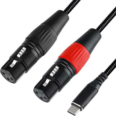 USB C to Dual XLR Male Audio Cable, 6.6FT USB C to 2 Male XLR Stereo Power Amplifier Cable for Mobile Phone USB C Connection Active Speaker, Black Braided in Saudi Arabia