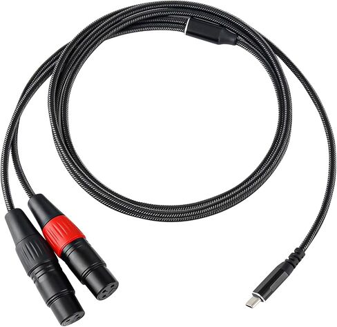 USB C to Dual XLR Male Audio Cable, 6.6FT USB C to 2 Male XLR Stereo Power Amplifier Cable for Mobile Phone USB C Connection Active Speaker, Black Braided in Saudi Arabia