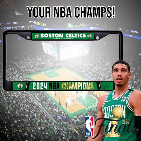 Boston Celtics 2024 NBA Finals Champions Premium 2 Screw License Plate Frame - Show Your Team Pride Tailgating & Around Town - Black Background with Team Colors Complements Any Truck, SUV, Car in Saudi Arabia