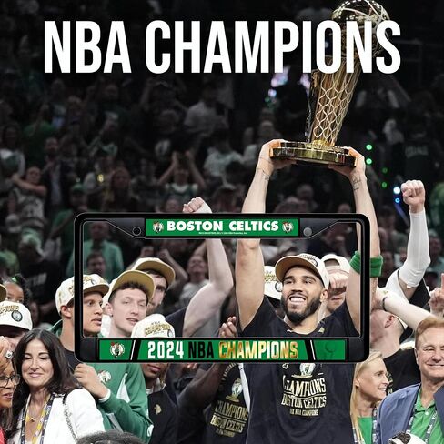 Boston Celtics 2024 NBA Finals Champions Premium 2 Screw License Plate Frame - Show Your Team Pride Tailgating & Around Town - Black Background with Team Colors Complements Any Truck, SUV, Car in Saudi Arabia