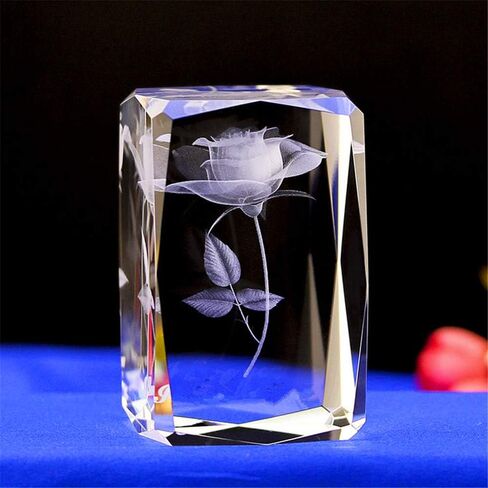 Crystal Glass Cube Eagle Model Paperweight 3D Laser Engraving Figurines Feng Shui Souvenirs Crafts (Lily Flower) in Saudi Arabia