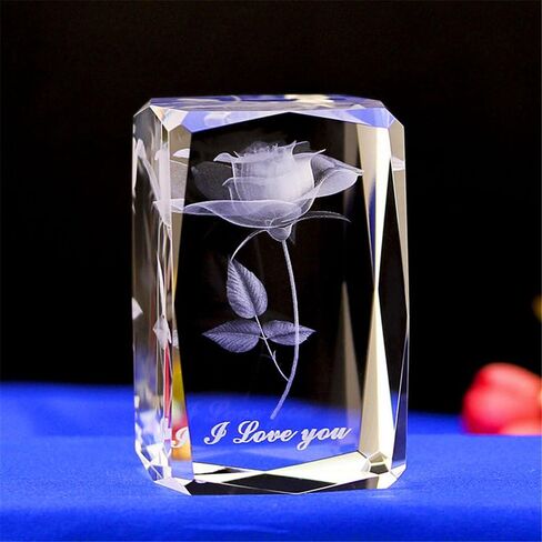 Crystal Glass Cube Eagle Model Paperweight 3D Laser Engraving Figurines Feng Shui Souvenirs Crafts (Lily Flower) in Saudi Arabia