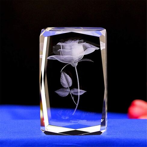 Crystal Glass Cube Eagle Model Paperweight 3D Laser Engraving Figurines Feng Shui Souvenirs Crafts (Lily Flower) in Saudi Arabia