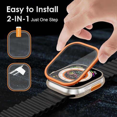 for Apple Watch Ultra Screen Protector, 2 Pack Hard Cover Designed for Apple Watch 49mm Series 9 8 7, with Titanium Alloy Stainless-Steel Frame + Tempered Glass Screen Protector in Saudi Arabia