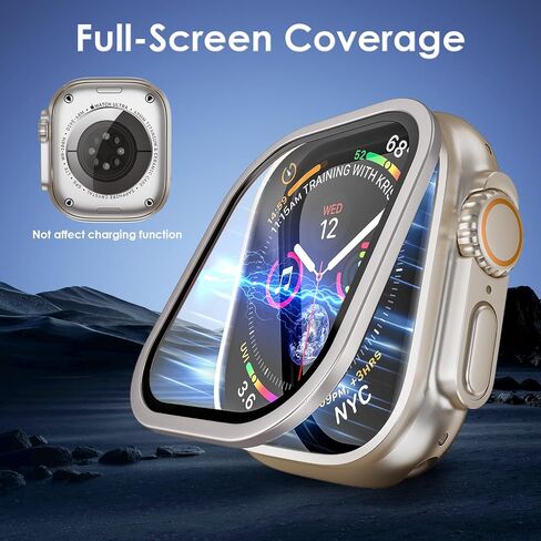 واقي شاشة فائق لساعة Apple Watch، غطاء صلب مصمم لساعة Apple Watch 49mm Series 9 8 7، مع إطار من الفولاذ المقاوم للصدأ مصنوع من سبائك التيتانيوم + واقي شاشة من الزجاج المقوى in Saudi Arabia