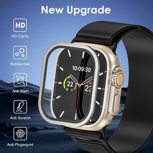 واقي شاشة فائق لساعة Apple Watch، غطاء صلب مصمم لساعة Apple Watch 49mm Series 9 8 7، مع إطار من الفولاذ المقاوم للصدأ مصنوع من سبائك التيتانيوم + واقي شاشة من الزجاج المقوى in Saudi Arabia