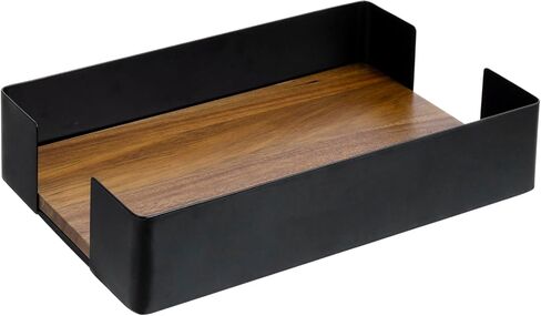 MyGift Premium Matte Black Metal ​Folded Paper Towel Holder with Acacia Solid Wood Base, Commercial Guest Bathroom Countertop Disposable Napkin Dispenser Tray in Saudi Arabia