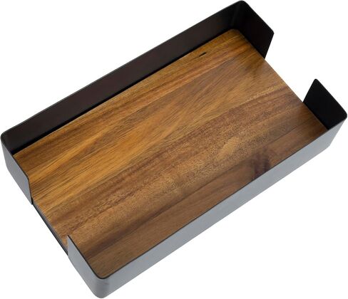 MyGift Premium Matte Black Metal ​Folded Paper Towel Holder with Acacia Solid Wood Base, Commercial Guest Bathroom Countertop Disposable Napkin Dispenser Tray in Saudi Arabia