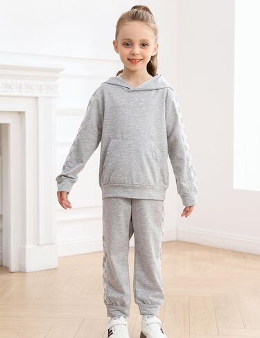 Girls 2 Piece Outfits Girl's Crop Tops Hoodies Long Sleeve Fashion Sweatshirts and Sweatpants 5-14T in Saudi Arabia