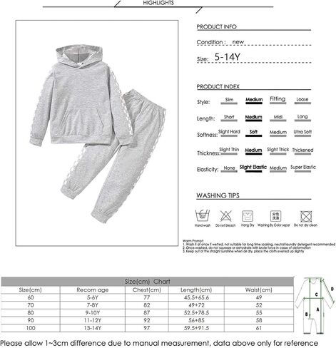 Girls 2 Piece Outfits Girl's Crop Tops Hoodies Long Sleeve Fashion Sweatshirts and Sweatpants 5-14T in Saudi Arabia