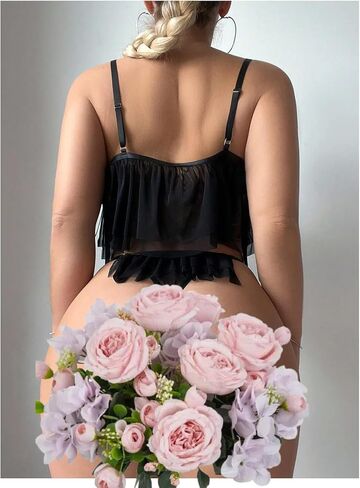 OYOANGLE Women's 2 Piece Lingerie Babydoll Floral Appliques Sheer Mesh Bra and Low Rise Thong Set in Saudi Arabia